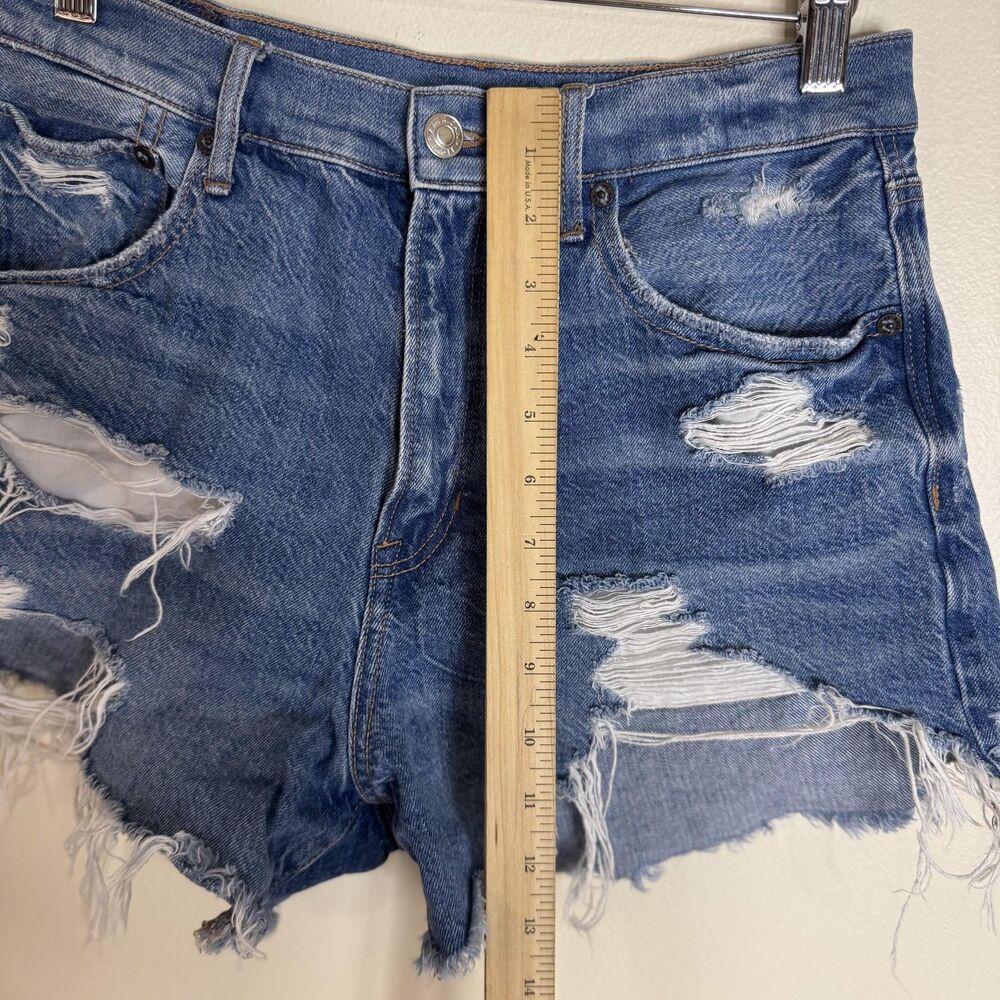 American Eagle Shorts Womens 6 Blue High Rise Distressed Denim Cutoff Frayed - Picture 5 of 9